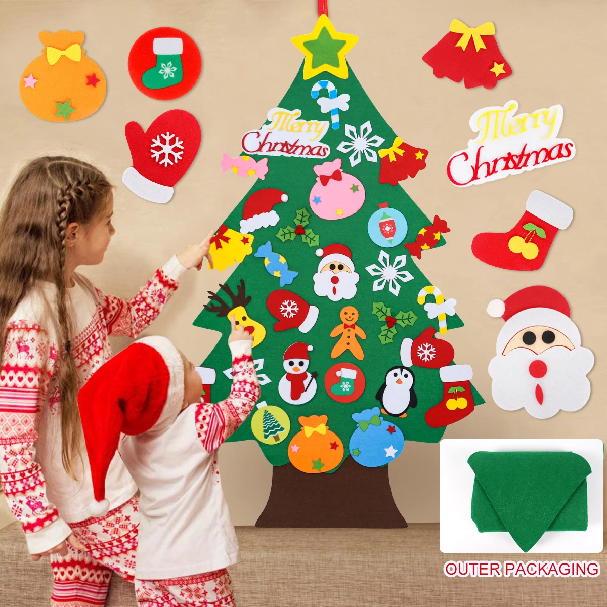 Kids DIY Felt Christmas Tree Merry Christmas Decorations For Home 2024 Christmas Ornaments Navidad Gifts Xmas Tree New Year 2025