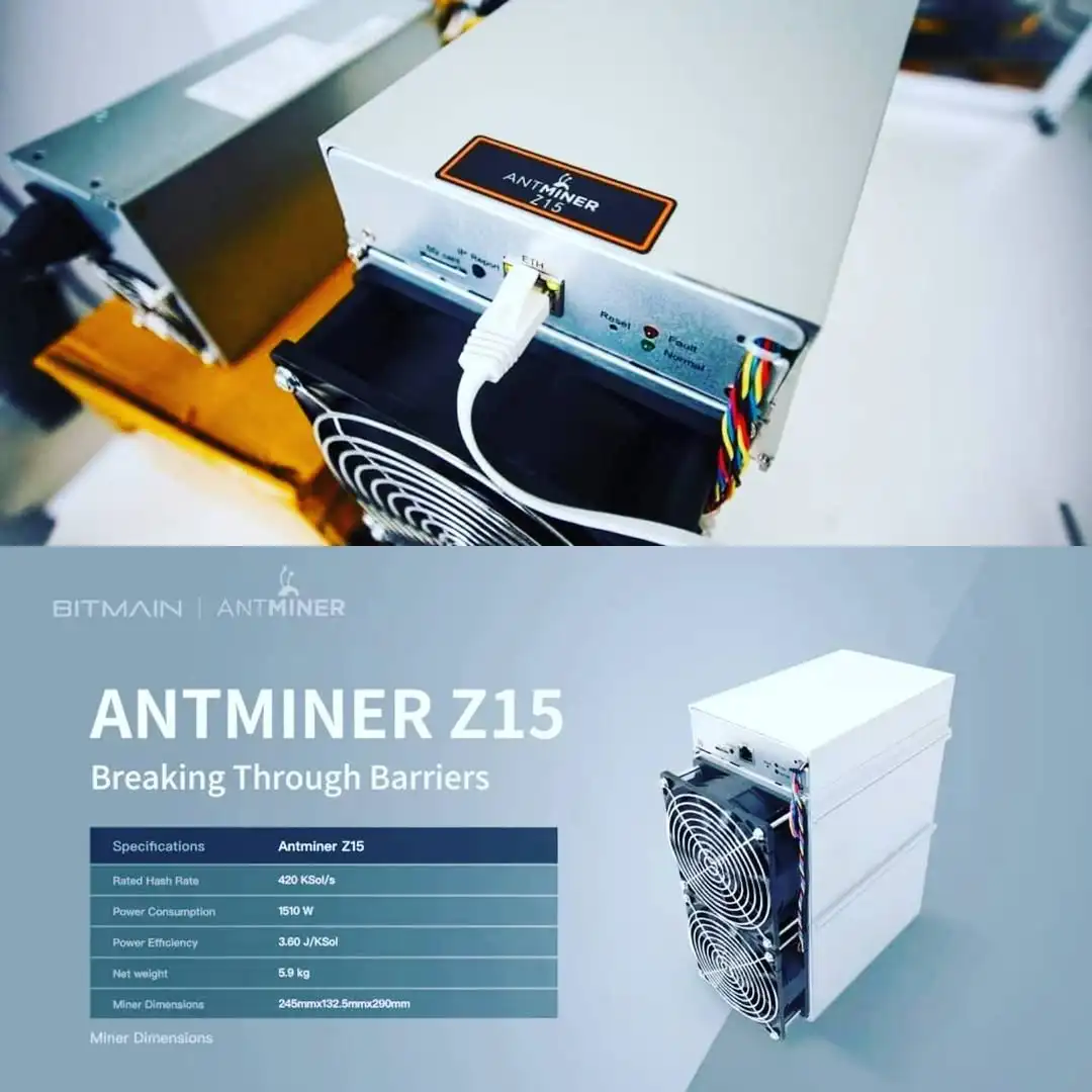 새해 세일 Bitmain Antminer Z15 420K Sol/s Asic Miner 1510w Zcash ZEC Equihash Miner Asic Miner Machine Mining