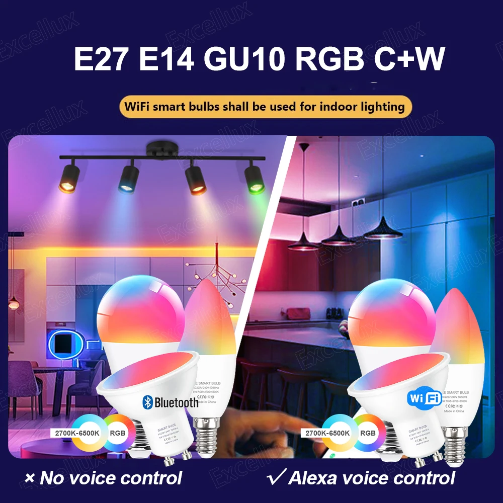 Tuya E27 E14 GU10 Bulb WiFi/Zigbee/Bluetooth Dimmable RGB Smart Led Light
