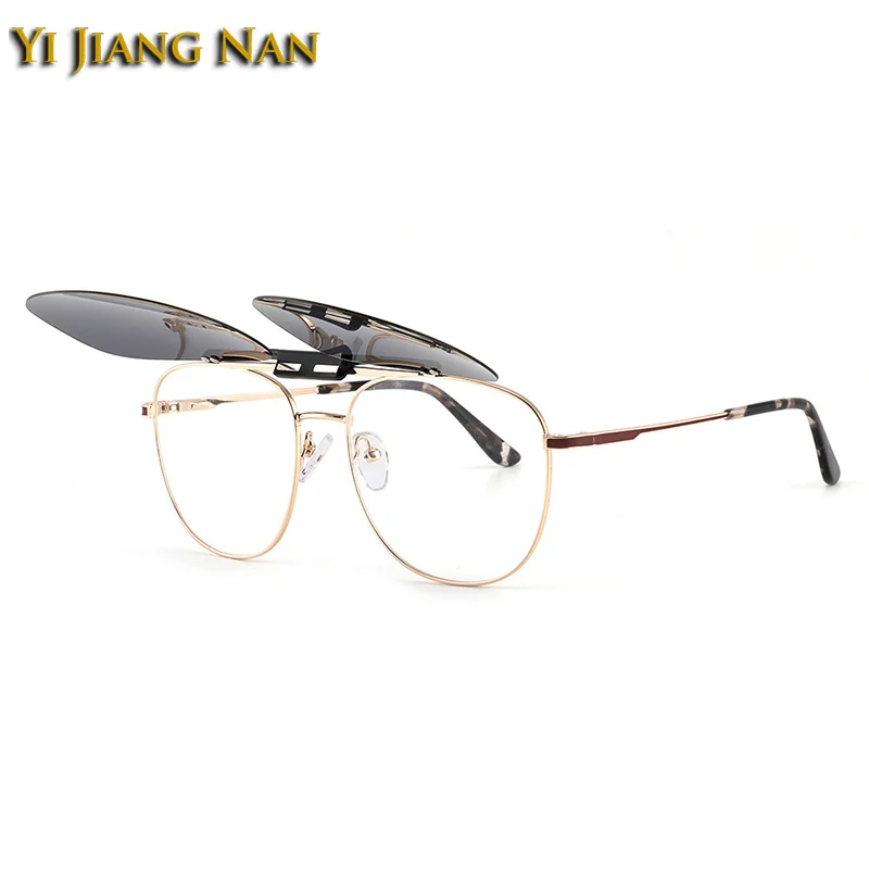 

Men Polarized Sun Protection Clip Fashion Eyewear Optical Prescription Glasses Frame Elegant Eyeglasses Spring Hinge Spectacles