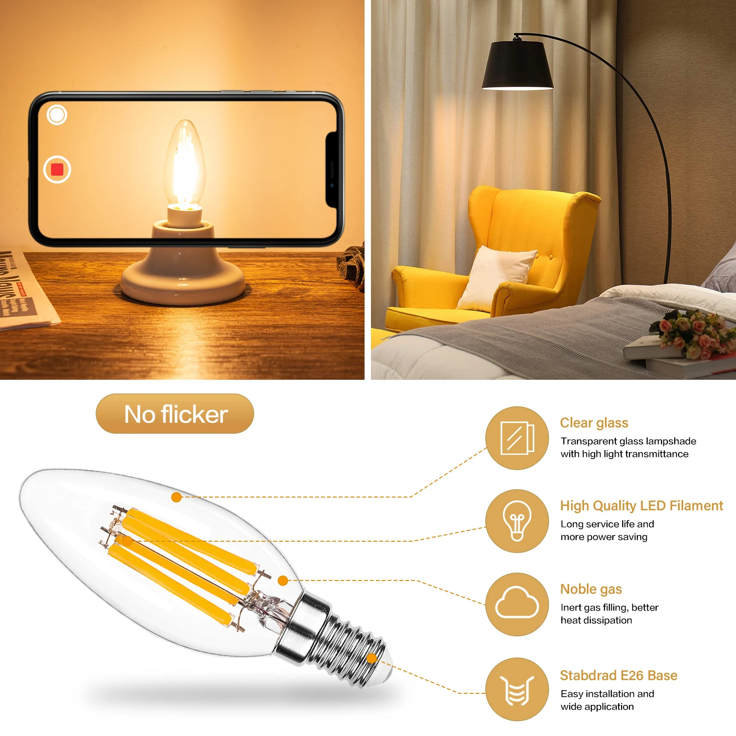10PCS Led Candle Dimmable Edison Lights Bulb Daylight 6000K A9f12e751d58a4987966e190a6ae70cb3N