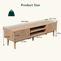 Тумба под телевизор 150x40x48 см, подставка под телевизор с 2 шкафами и 2 отделениями, деревянный тумба под телевизор для 65-дюймовых телевизоров на макс., для гостиной — изображение 2