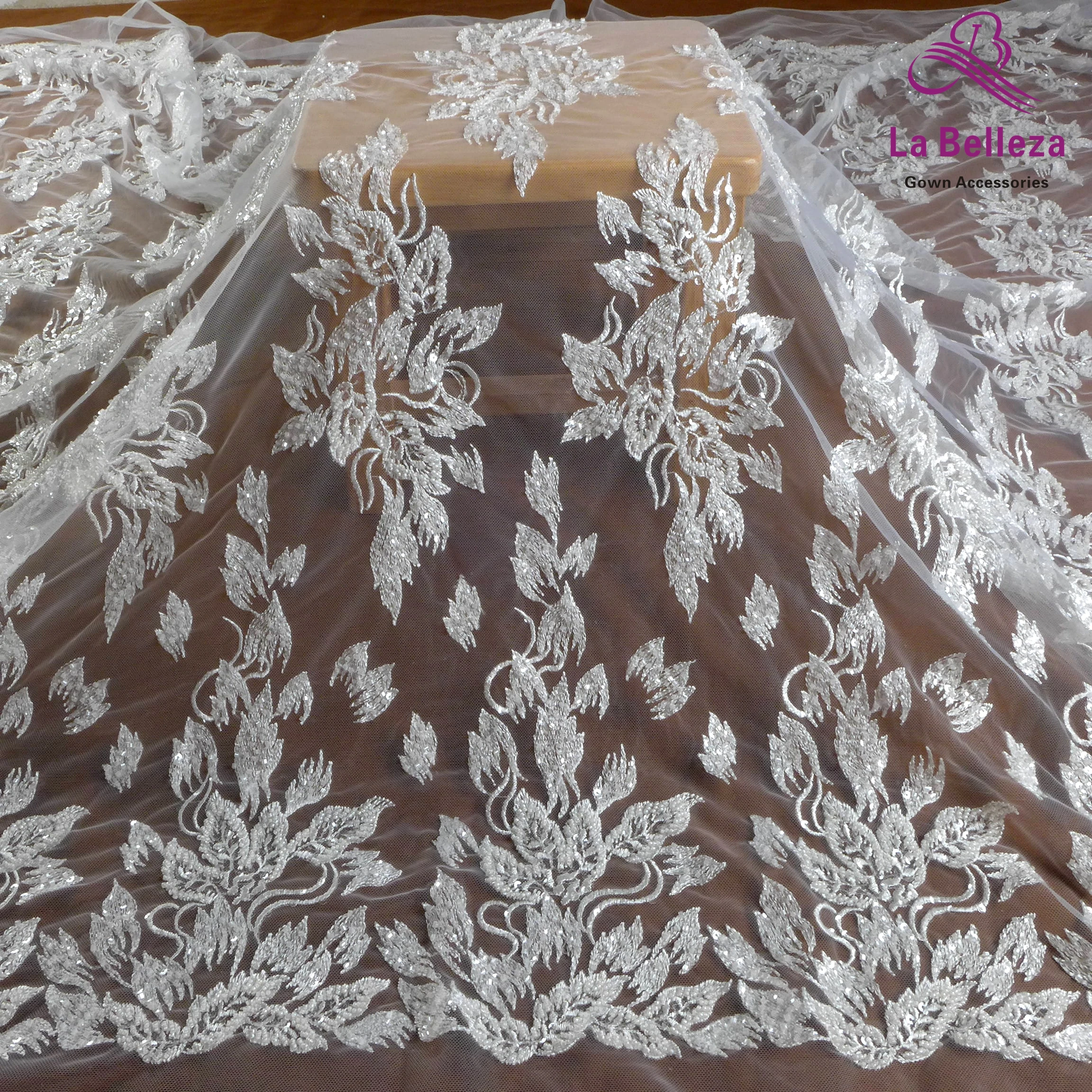 

La Belleza nice bridal lace,sequins beads embroidery lace ,can be cut wedding dress lace fabric 51'' width 1 yard