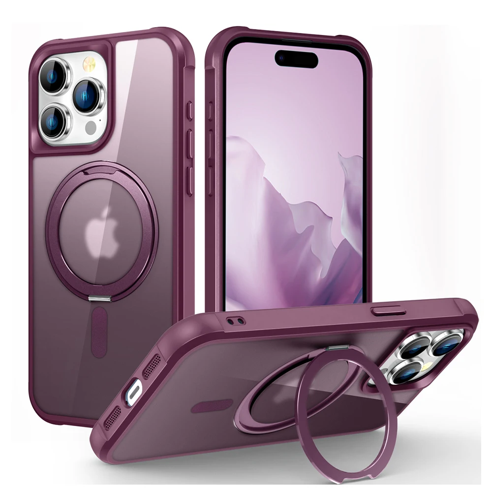 

Магнитный чехол-подставка с кольцом-держателем Magsafe для iphone 15 14 13 12 11 с поворотом на 360 °, матовый прозрачный чехол