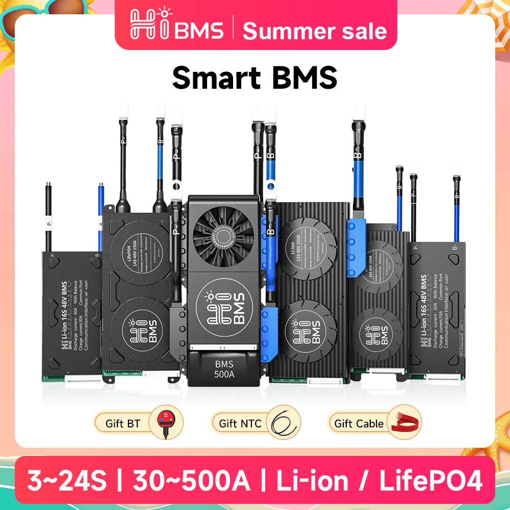 HIBMS 스마트 BMS 16S 48V Lifepo4 BMS 8S 24V 4s 12V 30A 60A 80A 100A 120A