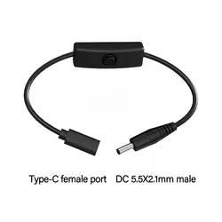 Versatile Type C Power Extension Cord with On/Off Switch - USB - C, Micro - USB, and DC 5.5x2.1mm Connectors, Ideal for Various Devices - 5V (C - F to DC 5.5x2.1)