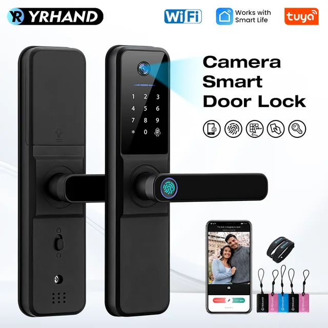 YRHAND H01 Fechadura Eletronica Tuya Wifi ดิจิตอลอิเล็กทรอนิกส์สมาร์ทประตูล็อค Biometric กล้องลายนิ้วมือ IP66 สมาร์ทล็อค 1