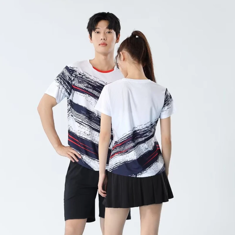 Men Women Badminton T-shirts Table Tennis Clothes Letter Print Training Jersey Volleyball Pingpong Couple Shirts