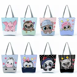Lovely Color Matching Animal Pattern Women Handbags Panda Rabbit Pig Horse Print Gift Tote Portable Travel Shoulder Shopping Bag