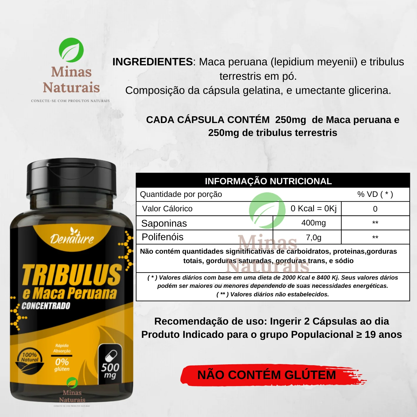 Tribulus Terrestris com Maca Peruana 60 cápsulas Estimulante e
