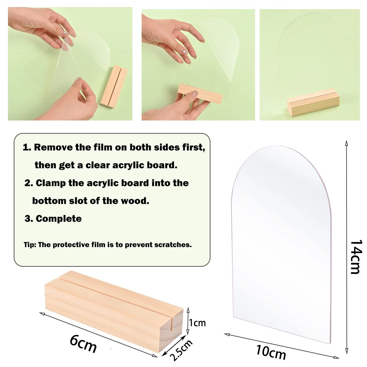 Clear Arch Acrylic Sign Wood Stand Blank Arched Sheets DIY Sign Blank for Wedding Table Numbers Menu Signs Bar List