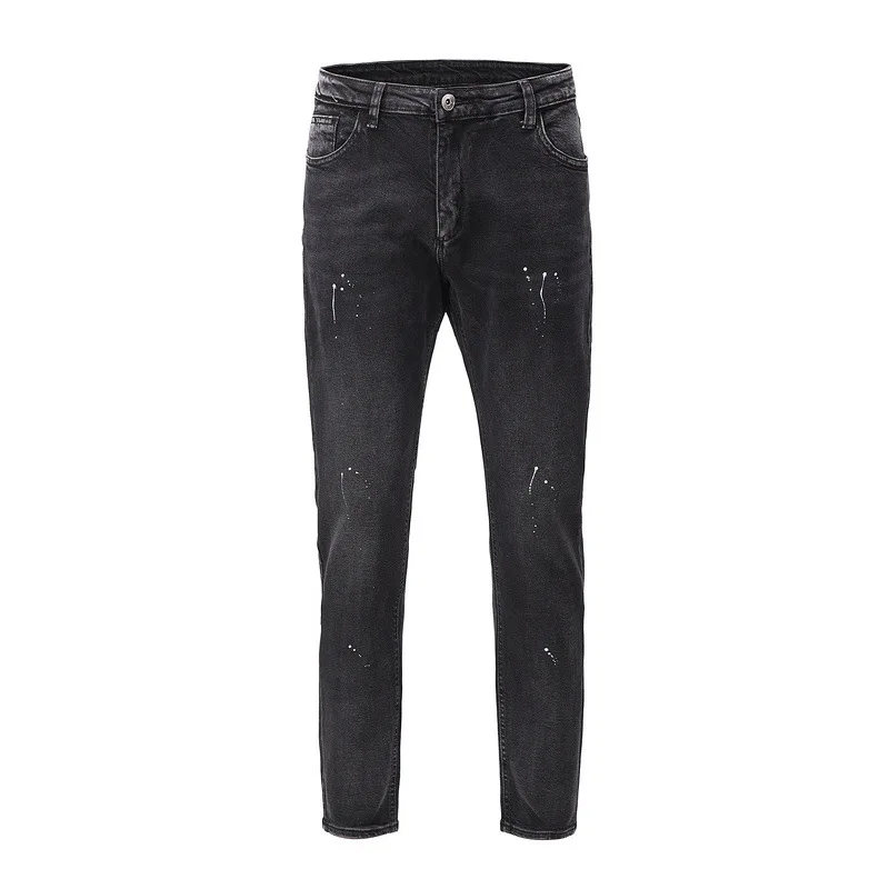 

Trendy Brand Ripped Pants Boys Loose Retro Hip Hop Style Slim Fit Ink Splashed Jeans Men's High Straight Pencil Jeans For Men