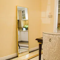 Anajqaqia 150x40см Зеркало для всего тела с металлическим каркасом, стоящее зеркало, прозрачное отражение из HD-стекла, закаленное стекло, золото — изображение 3