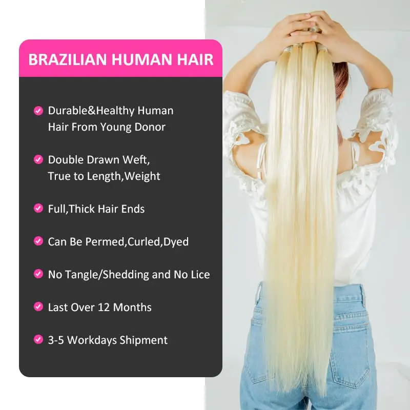 613 fasci di capelli umani biondi fasci dritti 100% capelli umani vergini brasiliani non trattati 3 fasci di capelli umani fasci biondi