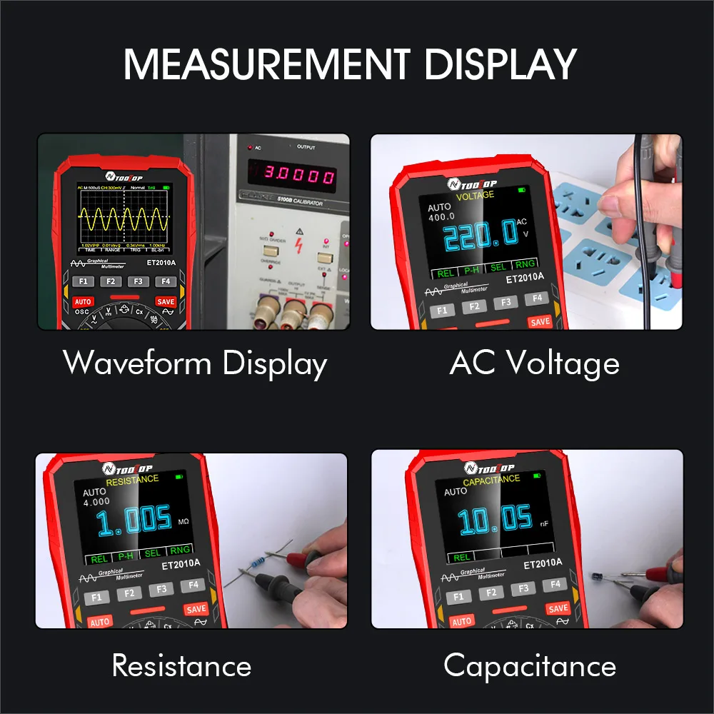 TOOLTOP ET2010A Portable Digital 1Mhz Oscilloscope 2.5Msps Sampling Rate AUTO Range AC/DC 600V Graphcial Multimeter Oscilloscope 3