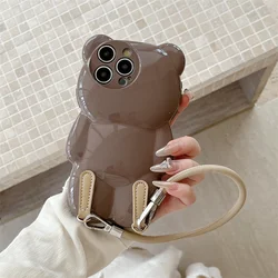 Kawaii 3D Bear Silicone Phone Case with Hand Strap - Cute Cartoon Cover - iPhone 17 (TR073 - 1)