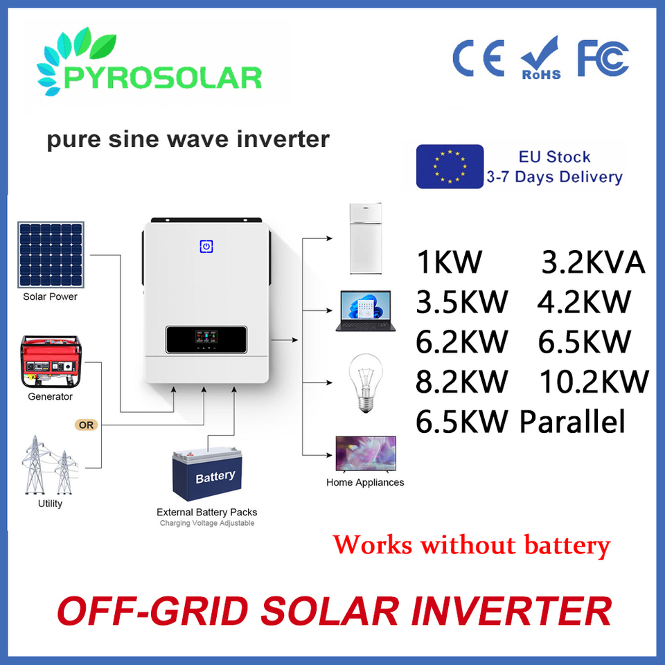 PYROSOLAR 10.2KW 8.2KW 6.2KW 48V 4.2KW 3.5KW 24V 1KW 12V Hybrid Solar Inverter Input Pure Sine Wave Inverter MPPT Solar Charge