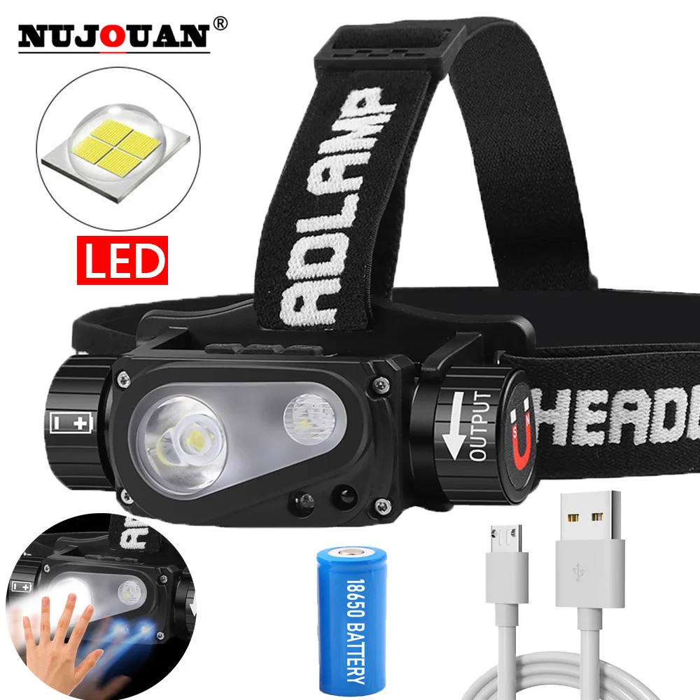 

New Induction Headlamp COB LED Sensor Head Lamp 18650 Battery Flashlight USB Rechargeable Head Torch 5 Lighting Modes Headlight