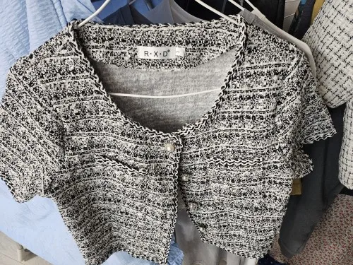 Korean Style Tweed Cardigan - Pearl Button Short Sleeve Summer Jacket photo review