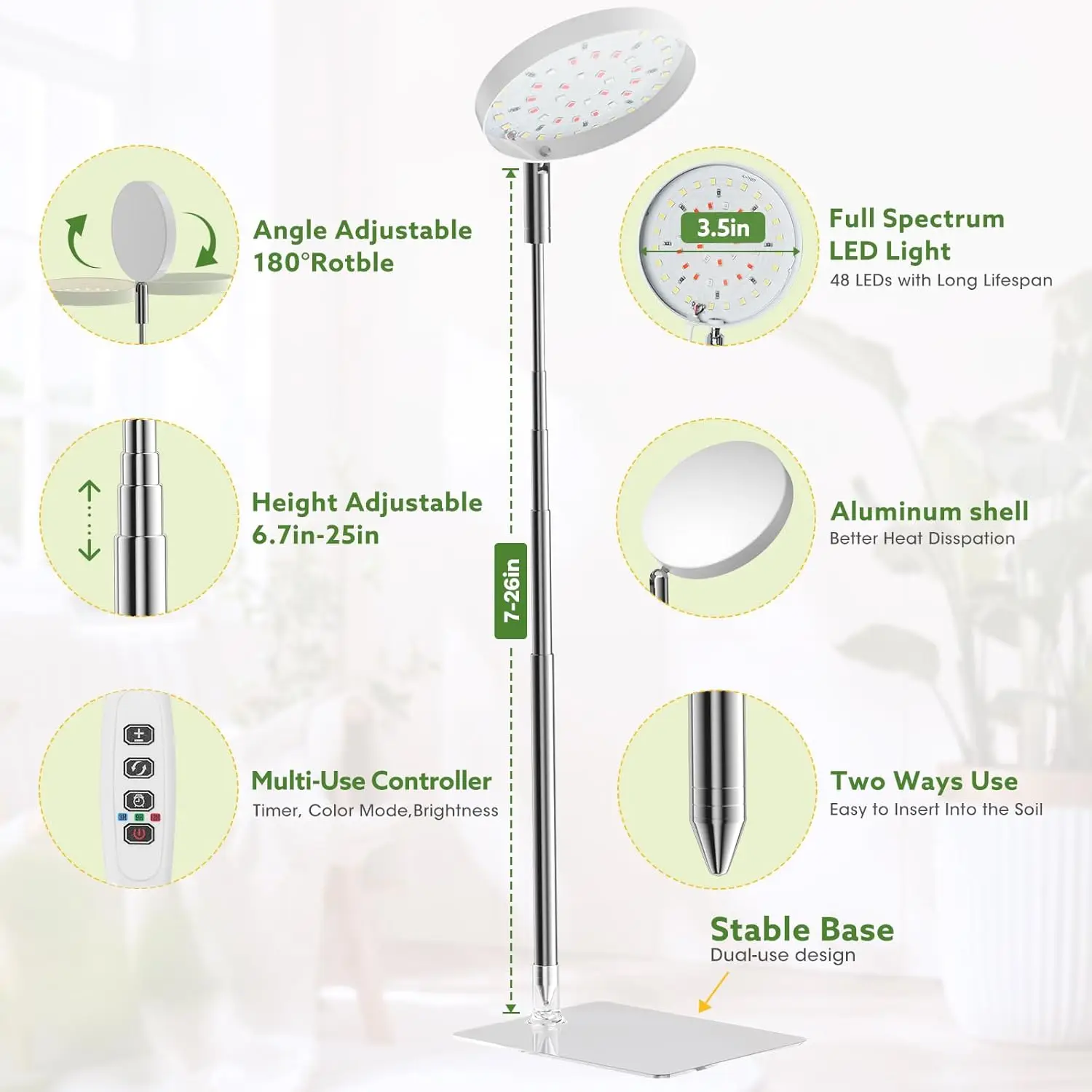 Enhanced Indoor Plant Grow Light - Full Spectrum with Adjustable Timers and Versatile Mounting Options