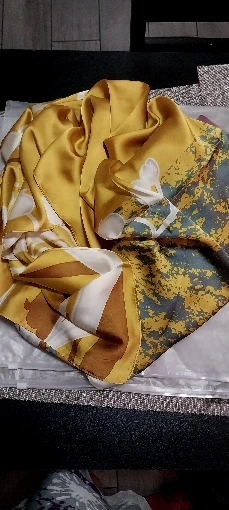 Elegant Long Headband Yellow Floral Silk Scarf photo review