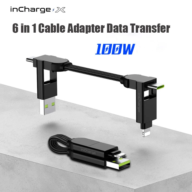 6 in 1 Keyring PD fast charging Adapter Charge Cable PD 100W USB micro Type C Data Transfer for Iphone Android