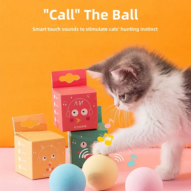 Smart Cat Toys Interactive Ball Plush  Catnip Training Toy Kitten Touch Sounding Pet Product Squeak Toy Ball Cat Supplie