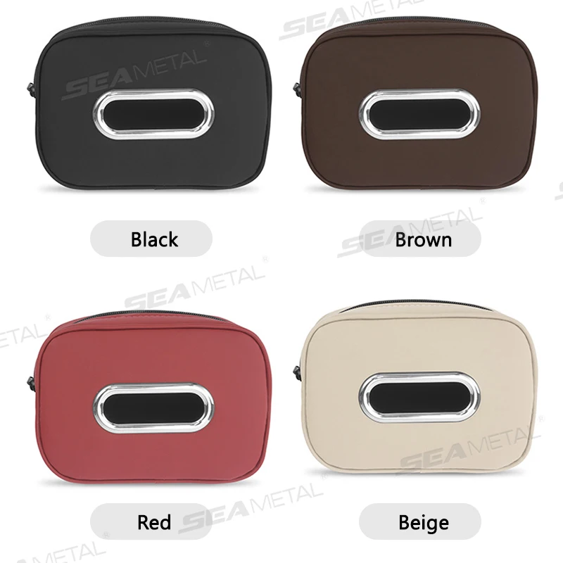 Luxury Leatherette Car Tissue Holder Adjustable Zipper Storage Bag
