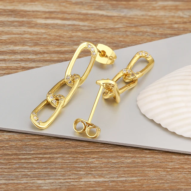 Nidin nouveau Design créatif chaîne forme cuivre incrusté Zircon boucles d'oreilles pour femmes fille quotidien fête oreille bijoux accessoires cadeau