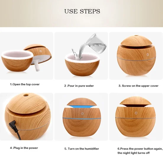 Mini Umidificador de Ar e Aromatizador de Ambientes Tipo Madeira Bola 4