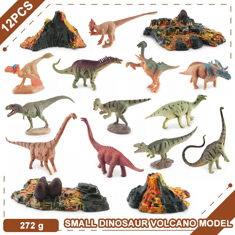 Jurassic Small Dinosaur Volcano Set T Rex Triceratops Pterosaur Mosasaurus Action Figures Brachiosaurus Stegosauro Figurine Toy