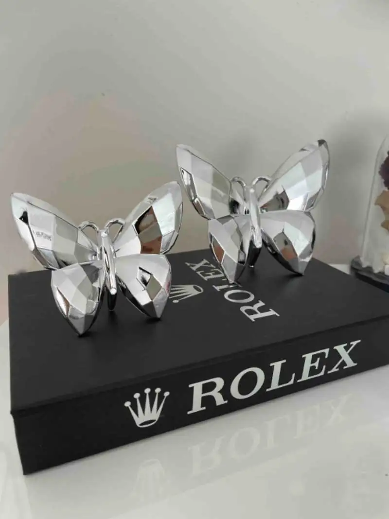 

Decorative 2 Trinket Butterfly Silver Mini Ornament Polyester Casting Decoration For Home Livingroom Luxury 13.5×11.5cm