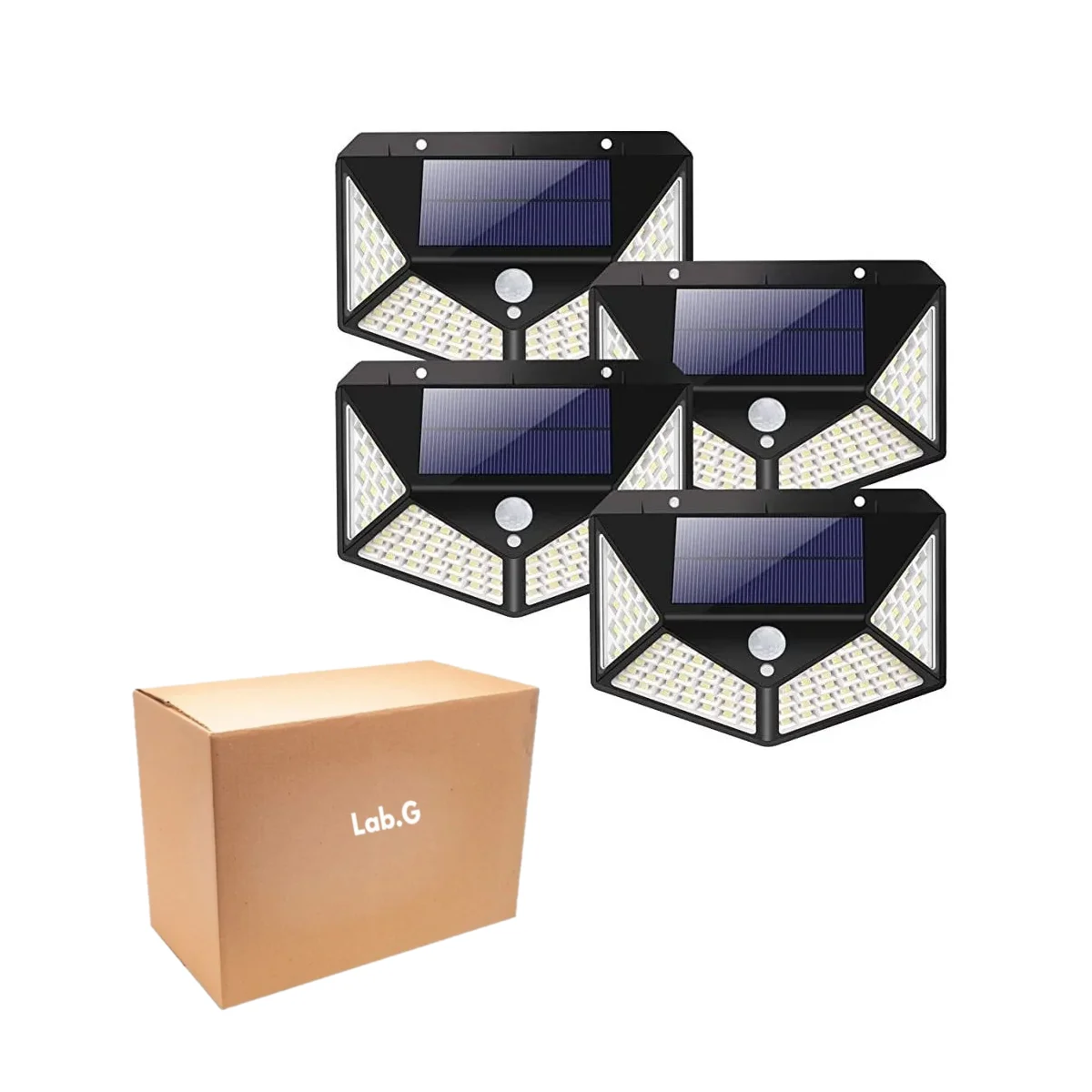 100 Leds Lámparas Solar Sensor Exteriores De Pared 4 Pzs Negro LAB.G