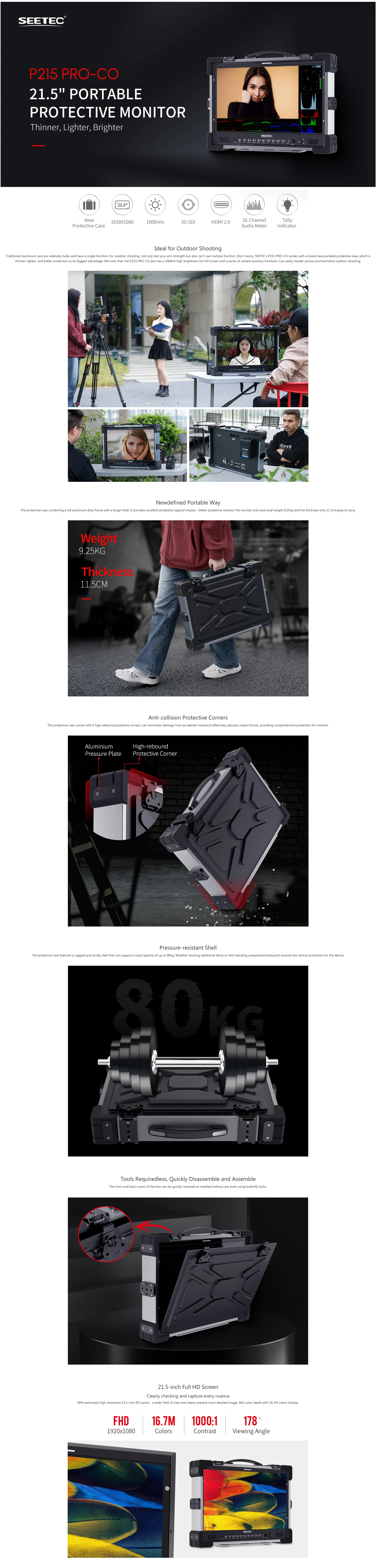 P215 PRO-CO 1000nit 21.5 inch High Bright Portable Protective Broadcast Monitor