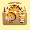 Baby Natural Bamboo Fiber Tableware Bowl Baby Feeding Plate Children Cute Cartoon Bowl Set 1