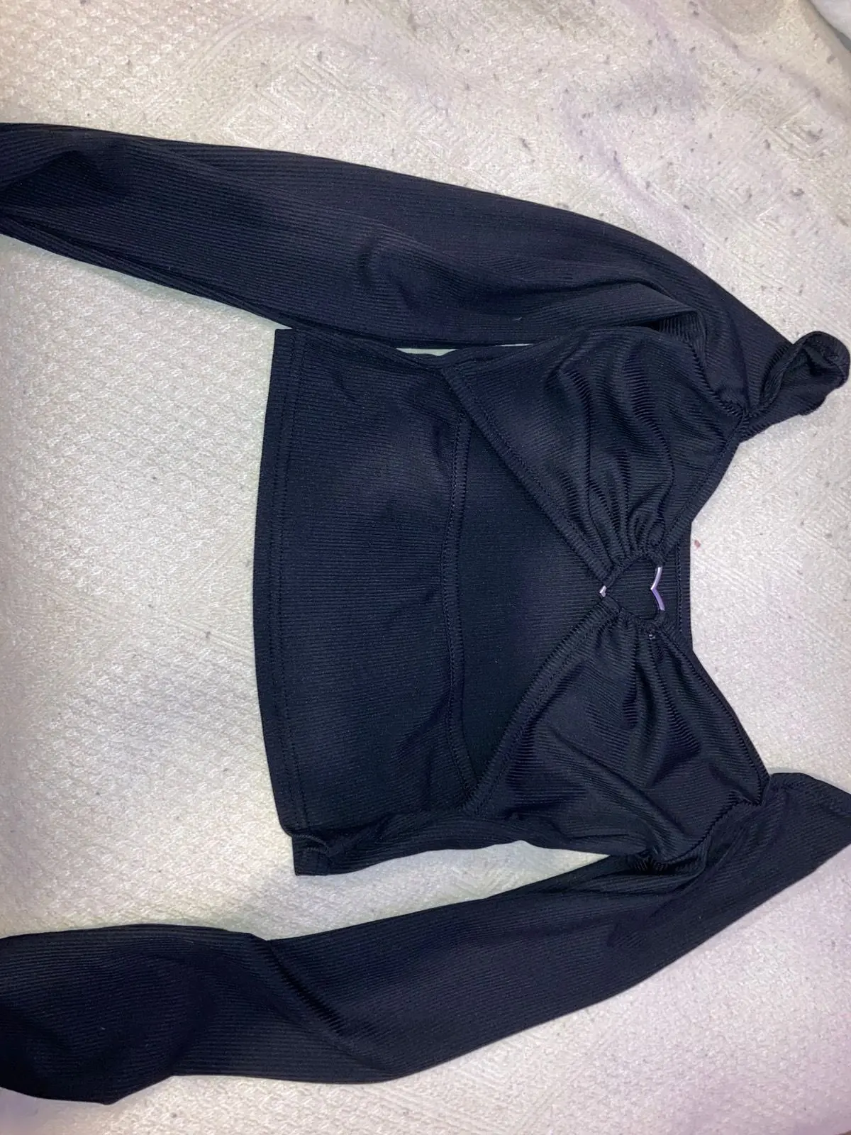 Hollow-Out V-neck Long Sleeve Crop Tops Spring Fall Casual Fashion Women Square Collar Slim Ribbed T-Shirts Backless Tee photo review