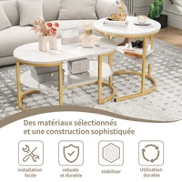 Ensemble de 2 tables basses Superaly, table ronde pour canapé, table d'appoint avec espace de rangement et structure en métal, pour chambre ou balcon, doré 5