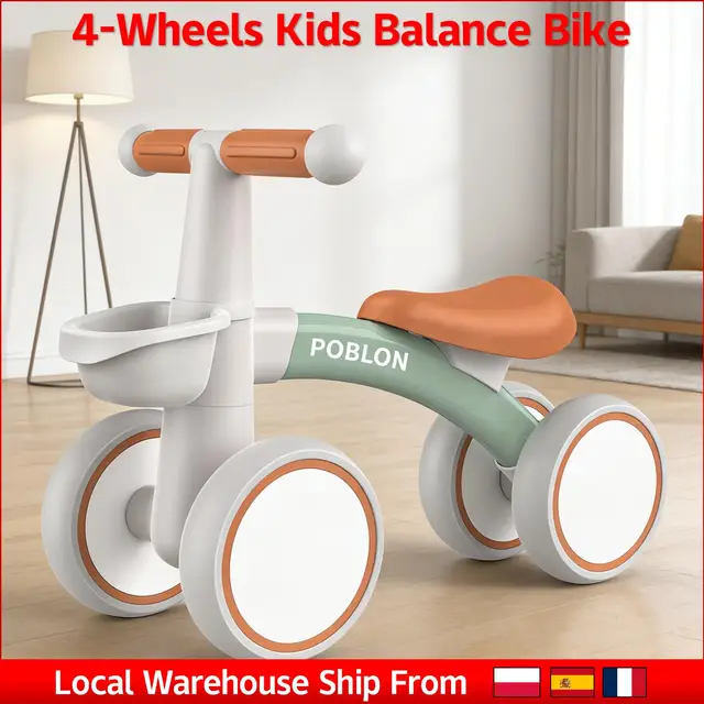 Vélo d'équilibre pour bébé à 4 roues, pour enfant de 1 à 2 ans, 12 à 24 mois, avec panier amovible, jouet léger à roulettes, cadeau pour garçons et filles 1