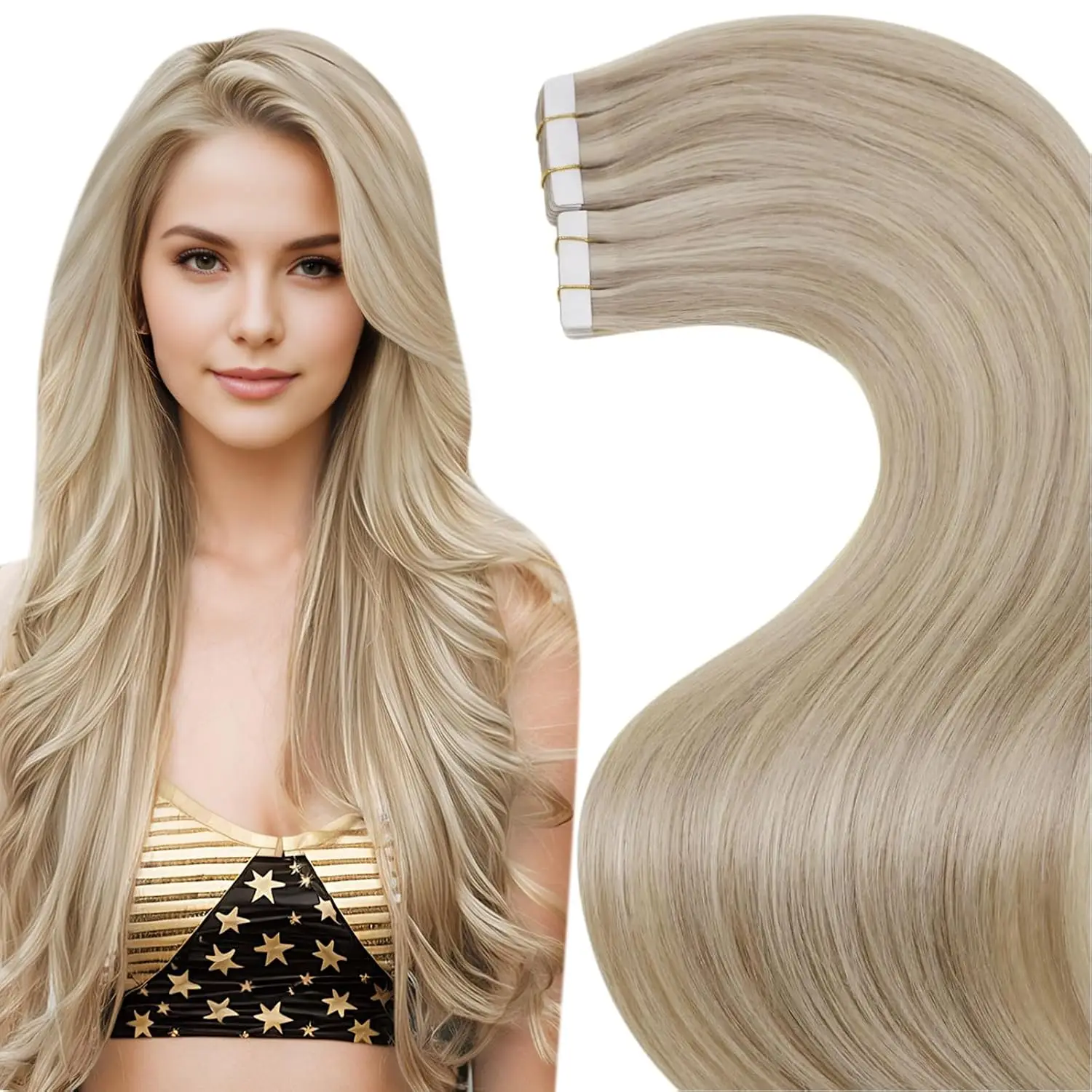 Laavoo Human Hair Remy Tape in Extensions 100% Real Highlight Piano Color Natural Hair Tape in Extension Straight 20P&40P
