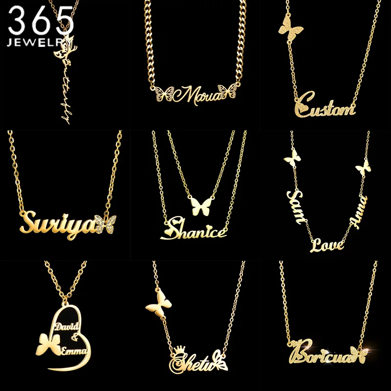 Fashion butterfly necklace custom name necklace charming pendant stainless steel gold color for women birthday jewelry christmas authentic s925 silver signature series i d meteor women s classic open signature bracelet suitable for charming jewelry