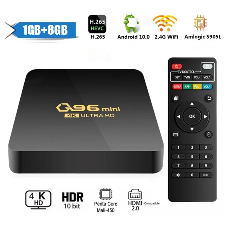 Nieuwe Wifi 4K Q96 Mini Smart Tv Box 2.4G Set Top Box Android 10.0 1Gb