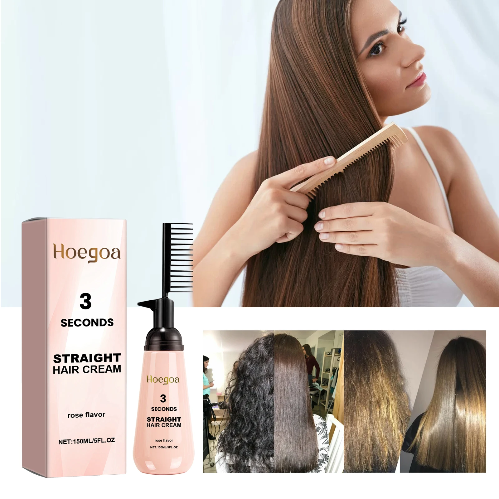 Rose Smoothing Hair Straighten Smooth Hair No Knots Repair Dry Split Ends Light Moisturizing Care 3 Seconds Straight Cream