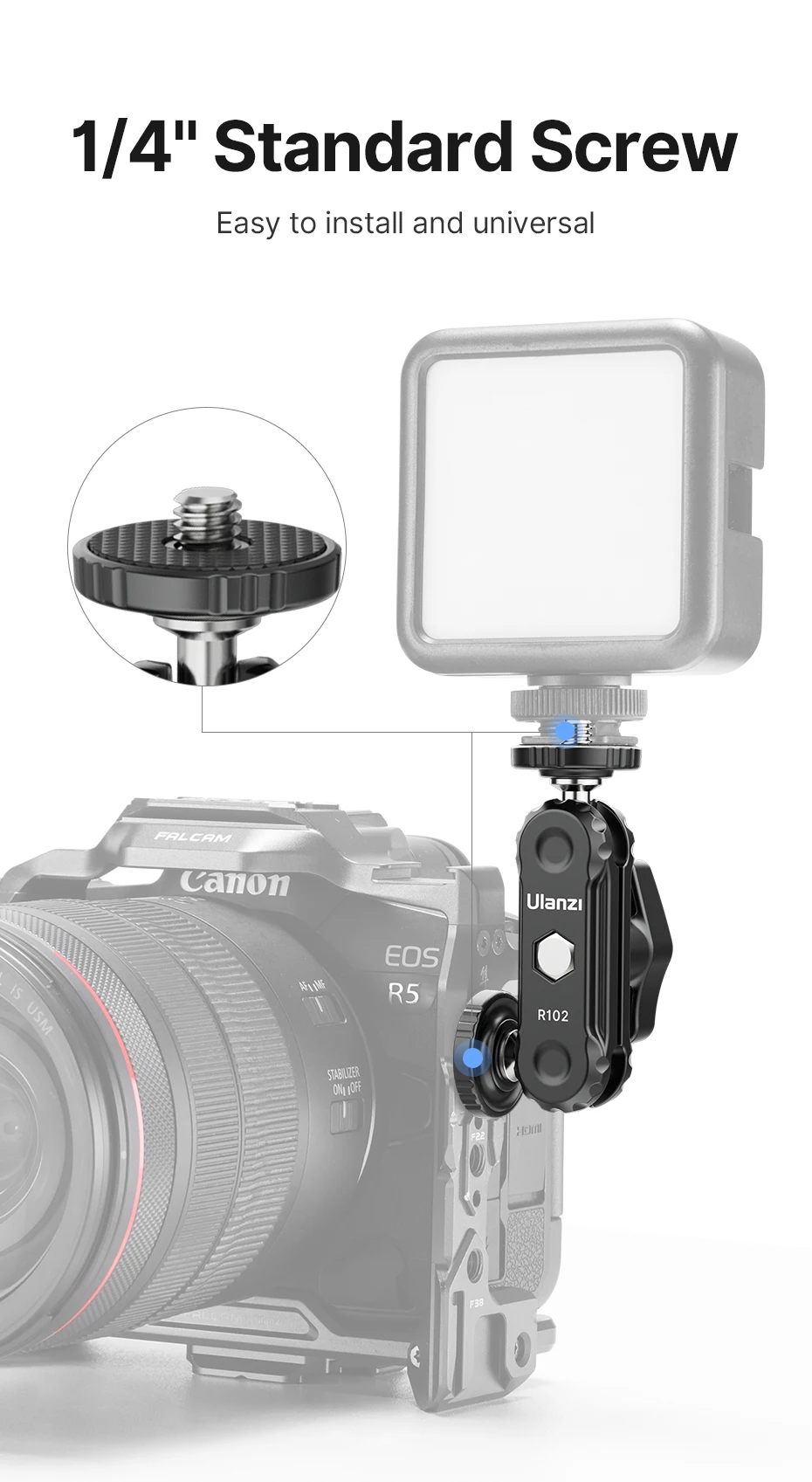 R098 Double Ball Heads Magic Arm with Cold Shoe Mount 1/4'' Screw for DSLR Came