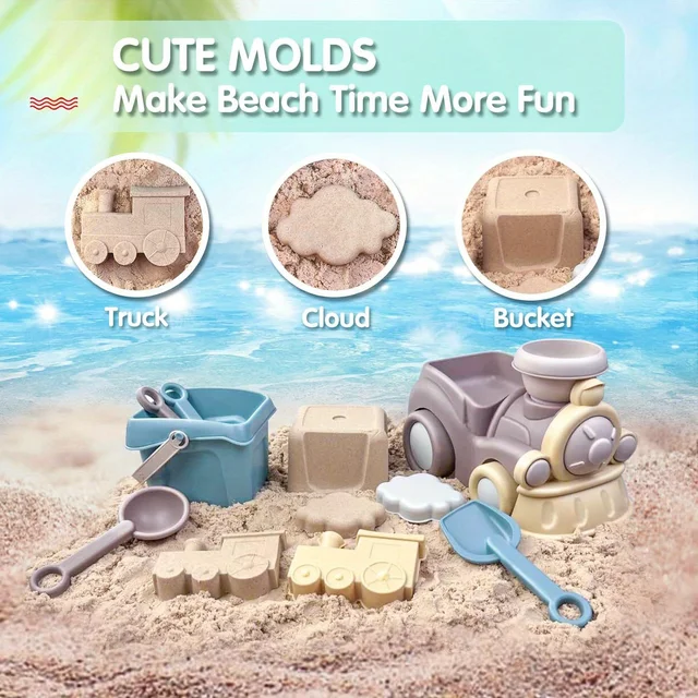 Beach Toys Set Includes Beach Truck, Bucket, Shovel, Rake, Scoop, Trowel, Sandbox Toys, Random Color 4