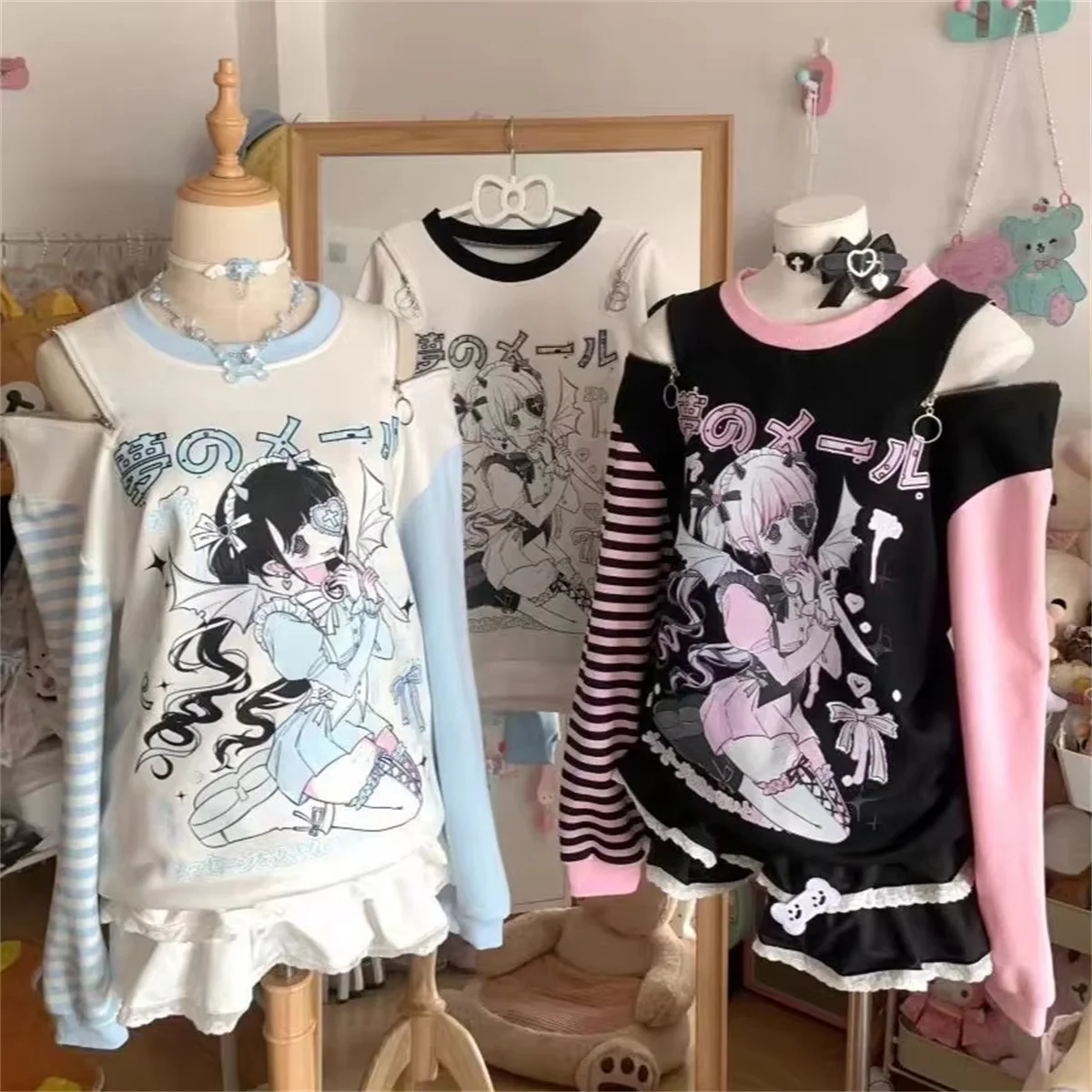 2026 Harajuku Kawaii Sweatshirts Damen Oberbekleidung Subkultur Pullover Langarm T-Shirts Damen Casual Y2k Kleidung Koreanische Tops