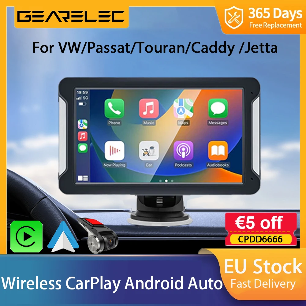 Autoradio Da 7 Pollici Portatile Wireless Apple Carplay Android Auto Stereo Multimedia Touch Screen Navigazione Bluetooth