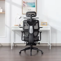 VECELO Ergonomic Office Chair Adjustable Lumbar Support Black Office Mesh Chair with Padded Arms Headrest Footrest 2
