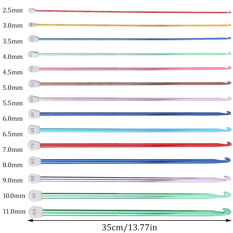 Aluminum Knitting Crochet Hook Set Tunisian Crochet Hooks Multicolor Afghan Needles for Sweater Scraf Crocheting 35cm