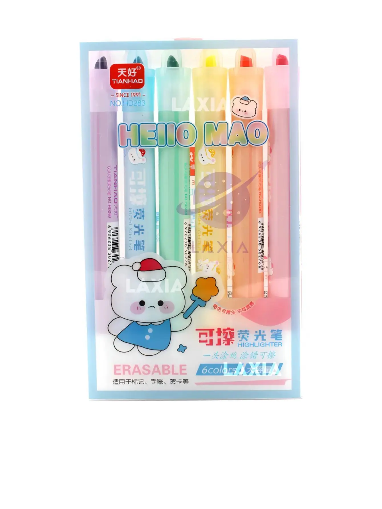 6pz De Marcatextos Neón Doble Punta Borrable Kawaii Jumbo