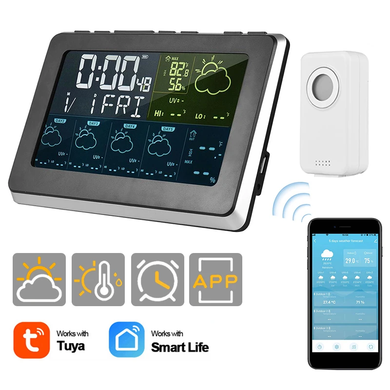 Tuya Wifi Weather Station Large Lcd Indoor And Outdoor Digital